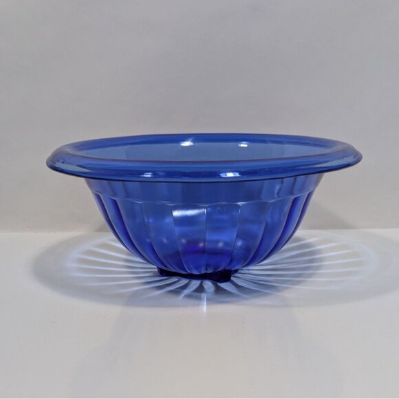 Hazel Atlas Blue Pillar Optic Glass Mixing Bowl Vintage Collectible Home Decor - Picture 5 of 14